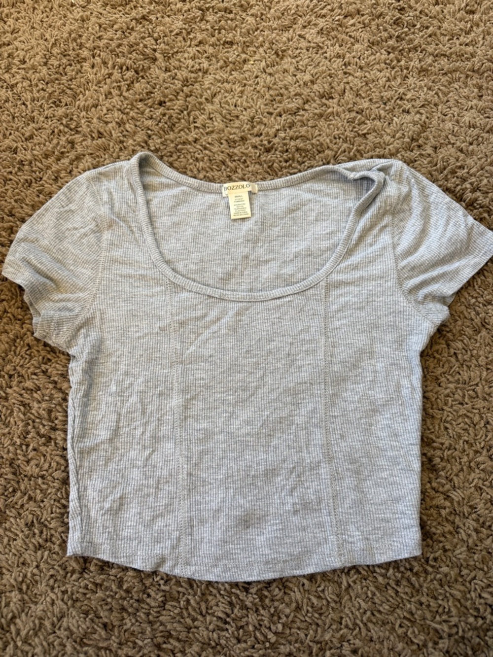 Bozzolo Light Gray Ribbed Scoop Neck Crop Tee